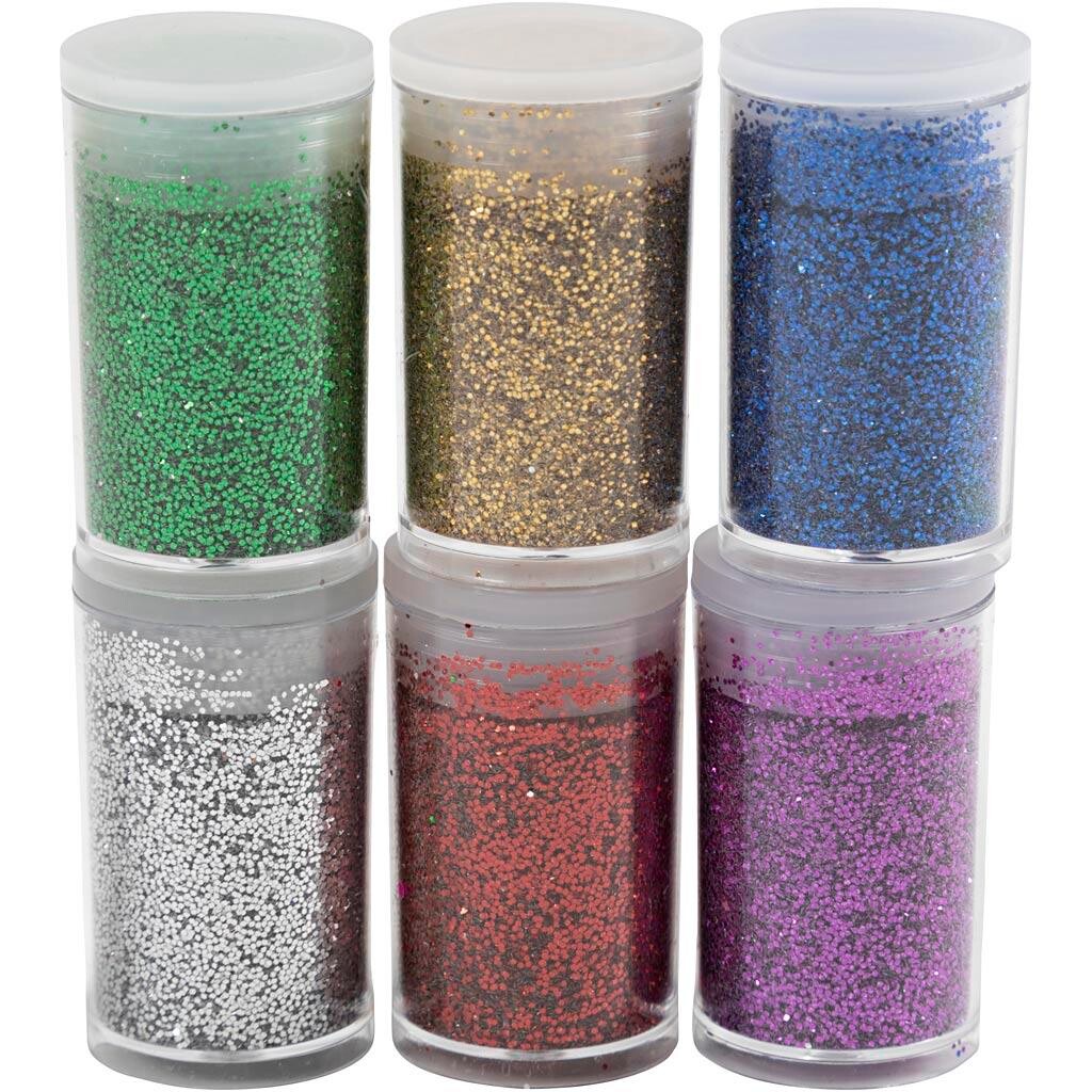Bio-glitter, ass. farver, 6x5 g - 1 stk