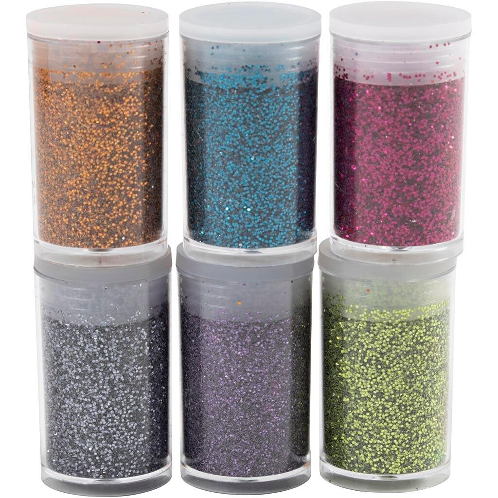 Bio-glitter, ass. farver, 6x5 g - 1 stk/ds