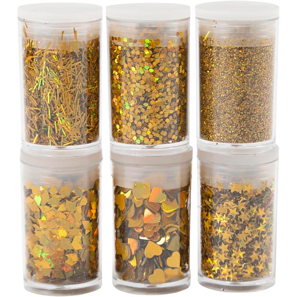 Bio Glitter & Pailletter, guld, 6x5g - 1 pak