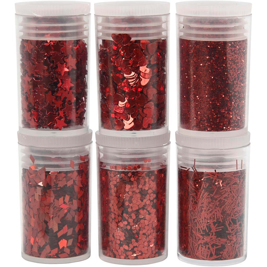 Bio Glitter & Pailletter, rød, 6x5 g - 1 pak