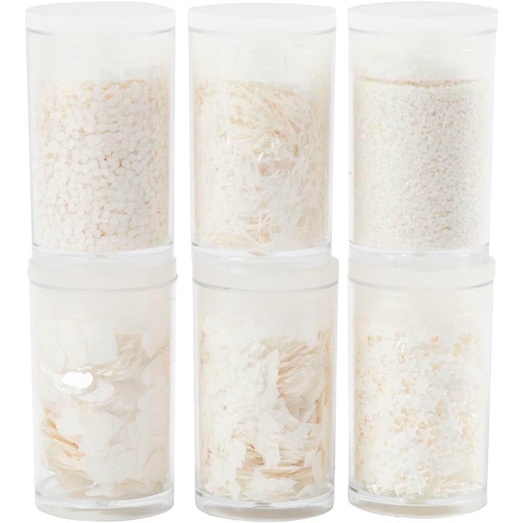 Bio Glitter & Pailletter, hvid, 6x5 g - 1 pak