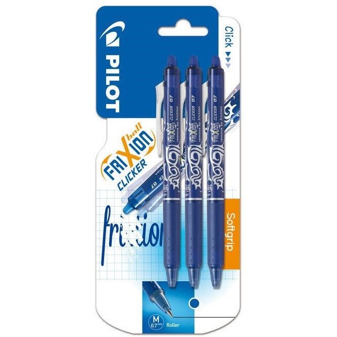 Blå Pilot Frixion Clicker 0,7 mm - Sæt med 3 stk