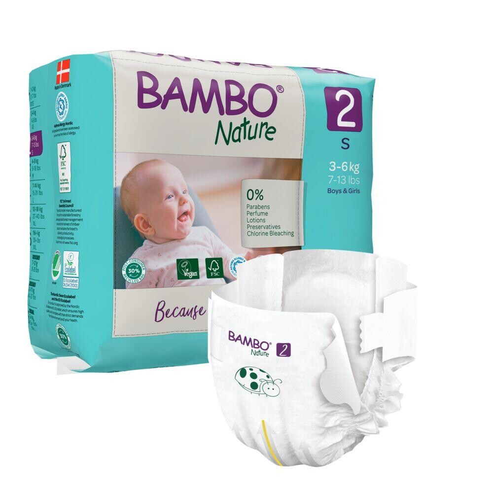 Børneble – Bambo Nature – str. 2 (3–6 kg) – 180 stk