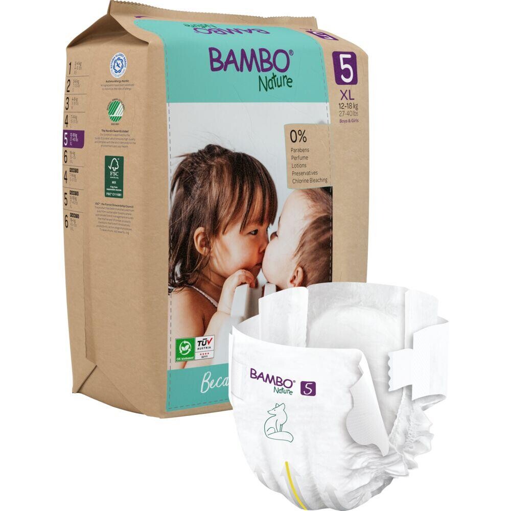 Børnebleer - Bambo Nature 5 - Tapeble - 12-18 kg - 132 stk