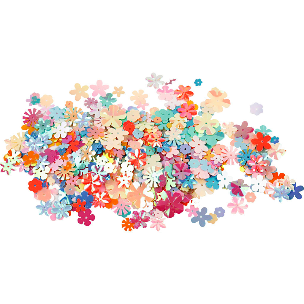 Blomsterpailletter - 5-20 mm - Assorterede farver - 10 g