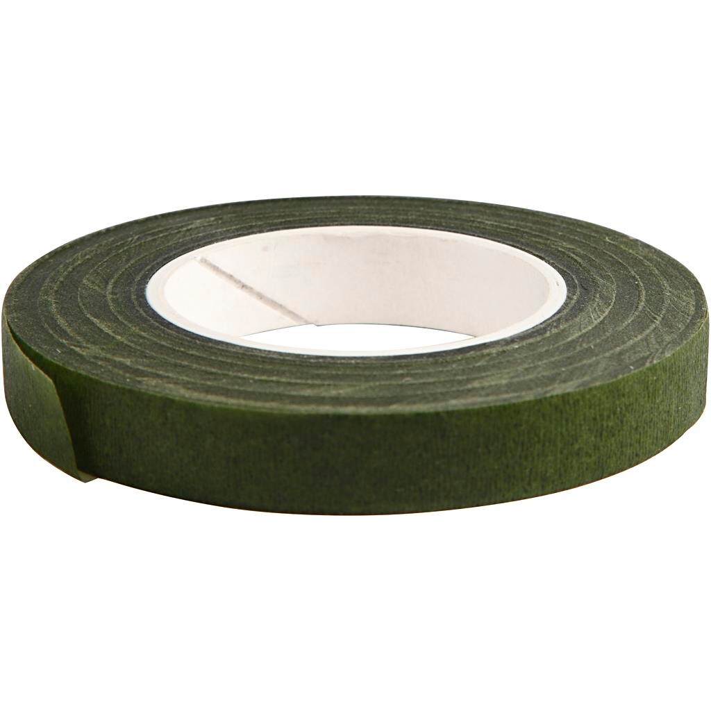 Blomstertape, B: 12 mm, mørk grøn, 27m