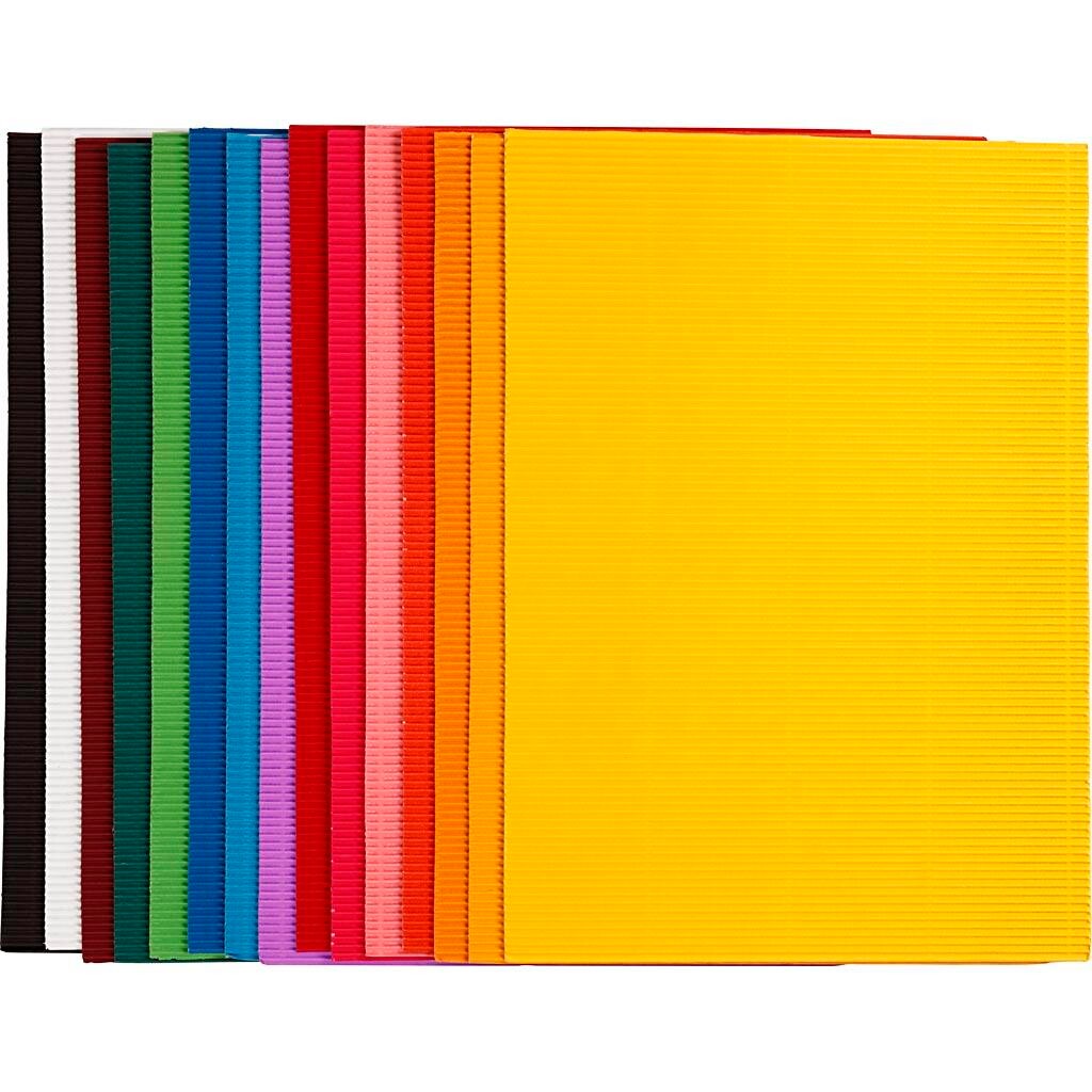 Bølgekarton, ark 25x35 cm, 80 g, 15 ass. ark/ 1 pk.