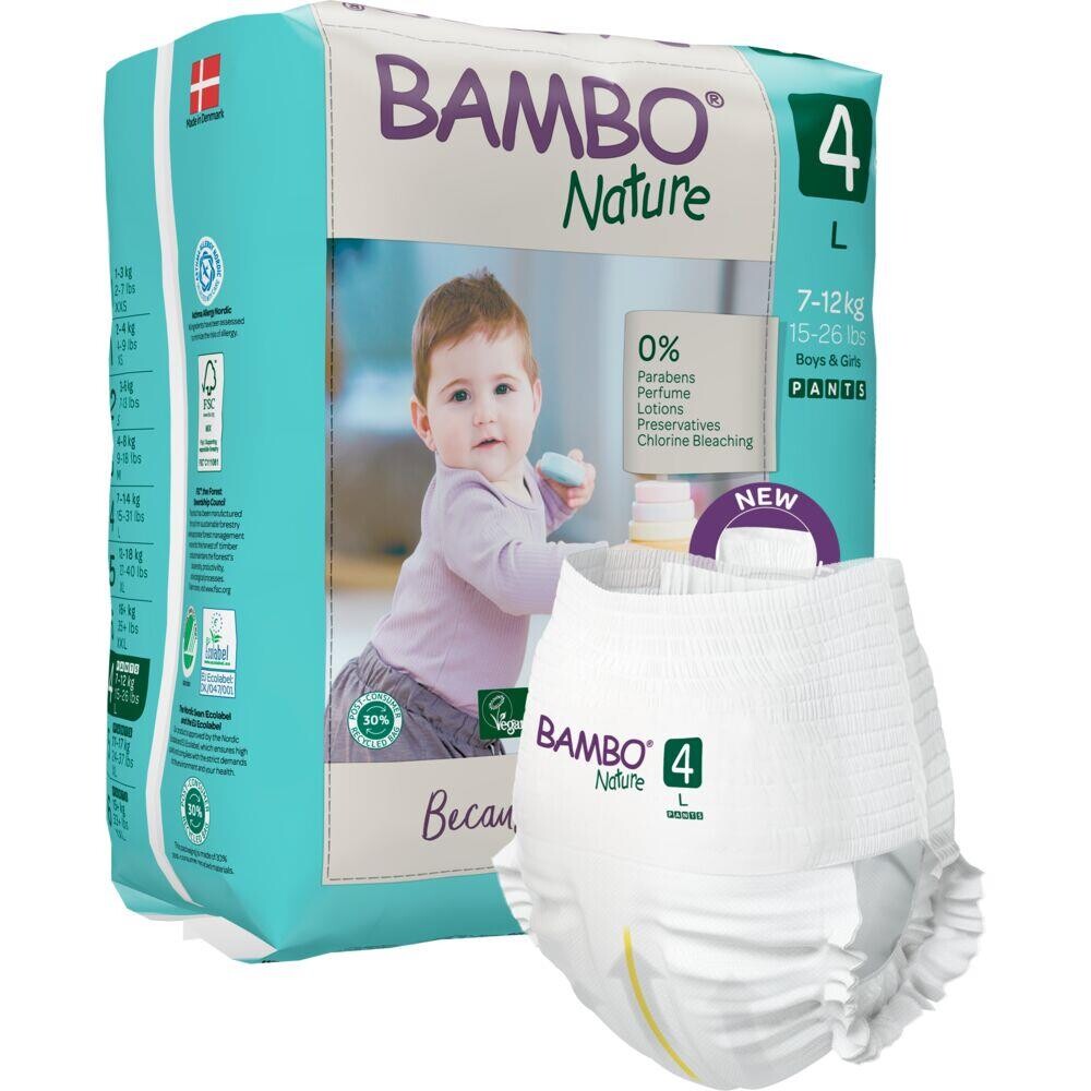 Børneble, bukseble, miljømærket, Bambo Nature Pants, 4, 7-12 kg - 100 stk