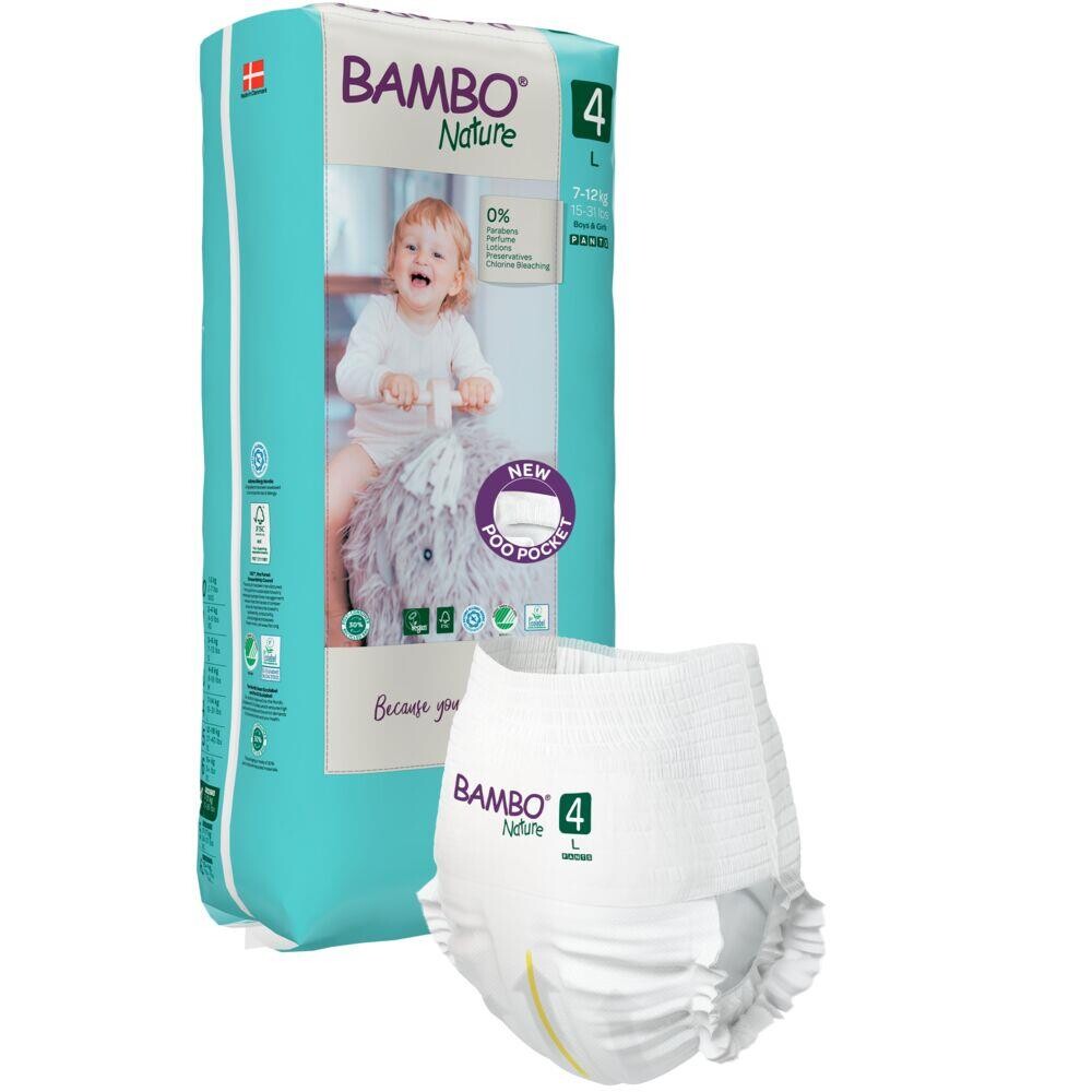 Børneble, bukseble, miljømærket, Bambo Nature Pants, 4, tall pack, (Tall), 7-12 kg - 120 stk
