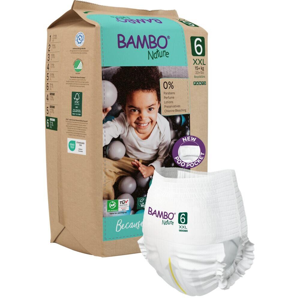 Børneble, bukseble, miljømærket, Bambo Nature Pants, 6, papirspose, paper bag, 15+ kg - 90 stk