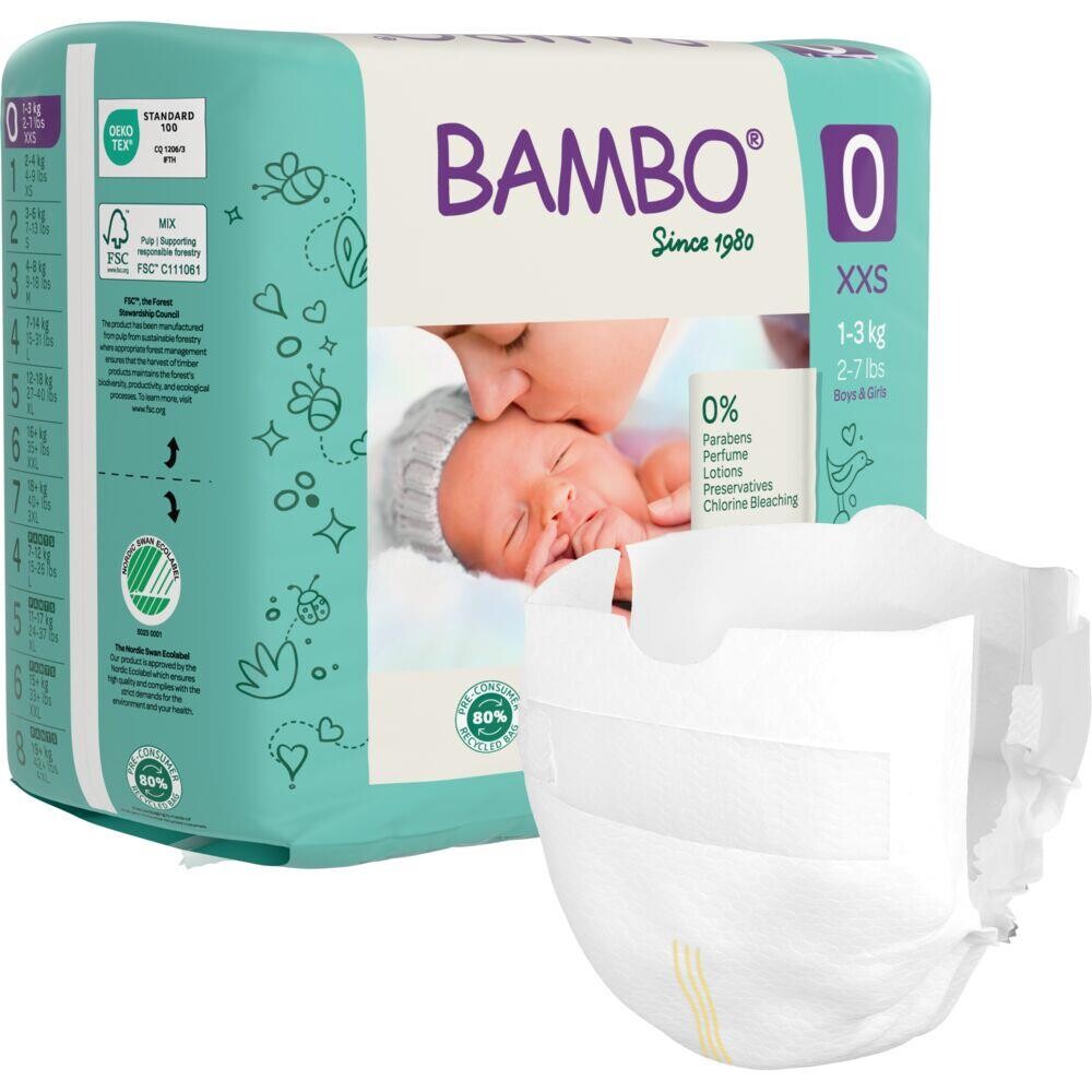Børneble, tapeble, miljømærket, BAMBO, 0, 1-3 kg - 144 stk