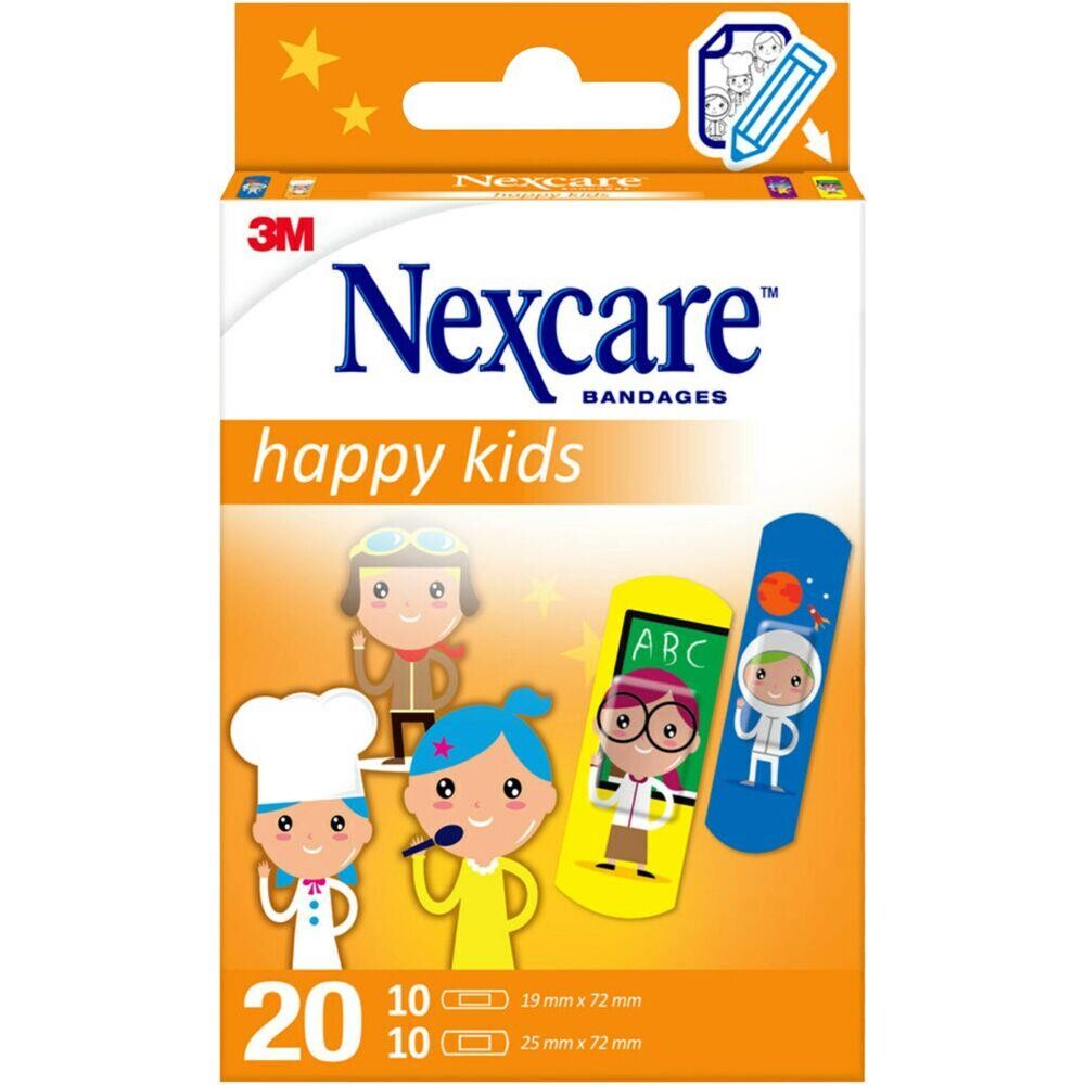 Børneplaster Nexcare Happy Kids profession 2 størrelser assorteret åndbart hypoallergent - 20 stk