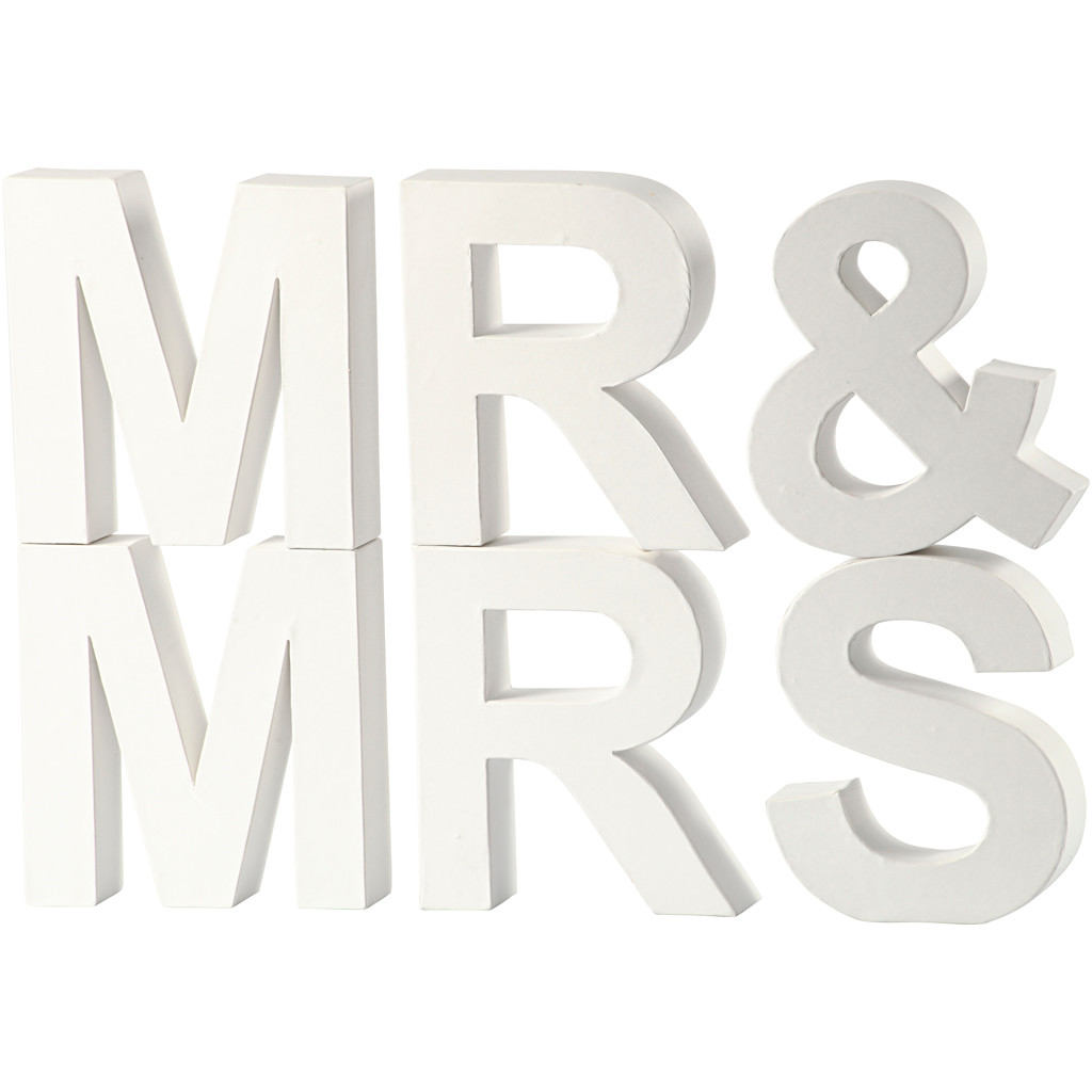 Bogstaver MR & MRS højde 17,5 cm dybde 4,5 cm | hvid