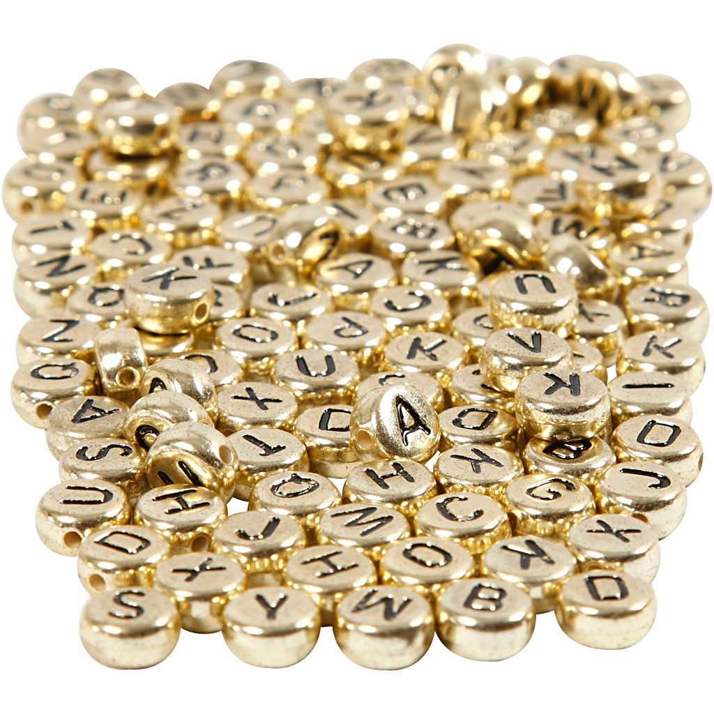 Bogstavperler - Runde - 7 mm - Hul 1,2 mm - Guld - 165 g - Ca. 1500 stk