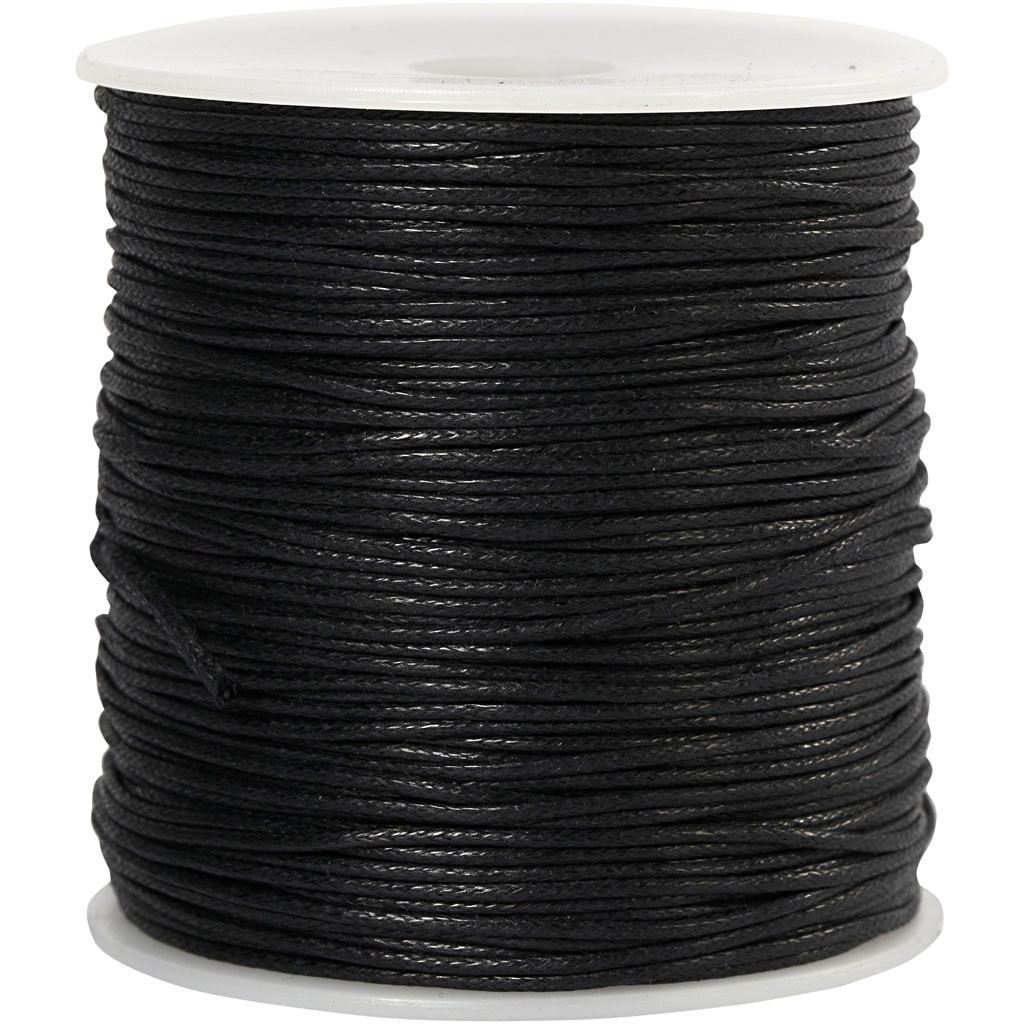 Bomuldssnor, tykkelse 1 mm, sort, 100m
