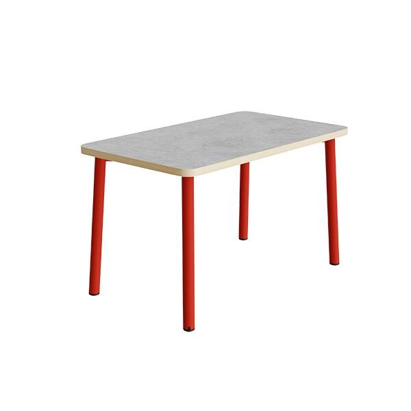 Bord Add 590, L1200xB700xH720 mm, lys grå, lyddæmpende linoleum, rød stel