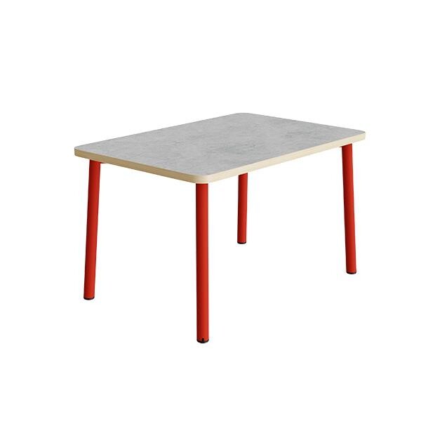 Bord Add 590, L1400xB700xH720 mm, lys grå, lyddæmpende linoleum, rød stel