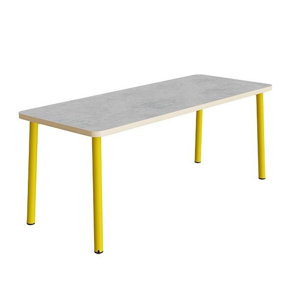 Bord Add 590, L1400xB700xH900 mm, lys grå, lyddæmpende linoleum, gult stel