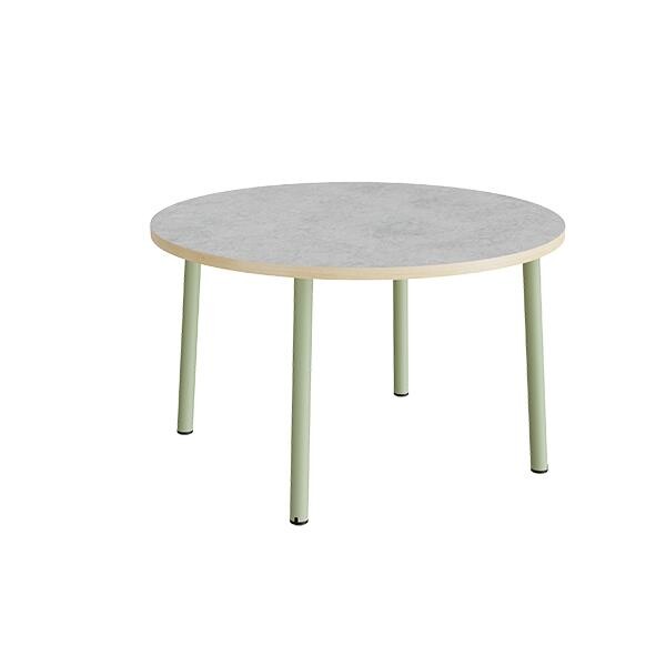Bord Add 590, Ø1200xH720 mm, lys grå, lyddæmpende linoleum, grønt stel