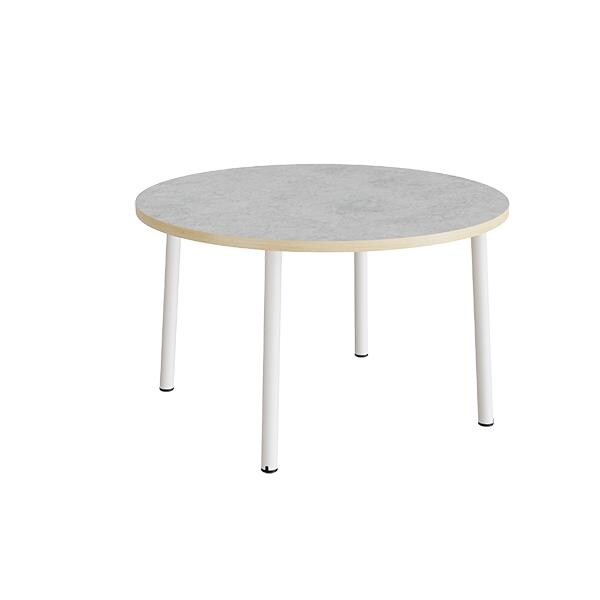 Bord Add 590, Ø1200xH720 mm, lys grå, lyddæmpende linoleum, hvidt stel