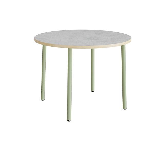 Bord Add 590, Ø1200xH900 mm, lys grå, lyddæmpende linoleum, grønt stel