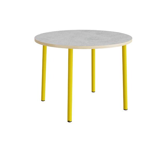 Bord Add 590, Ø1200xH900 mm, lys grå, lyddæmpende linoleum, gult stel