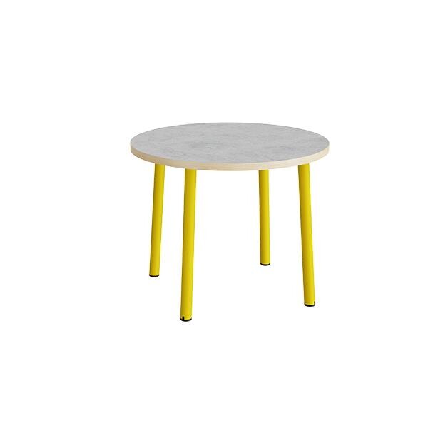 Bord Add 590, Ø900xH720 mm, lys grå, lyddæmpende linoleum, gult stel