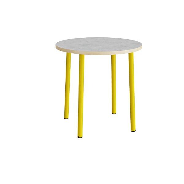 Bord Add 590, Ø900xH900 mm, lys grå, lyddæmpende linoleum, gult stel