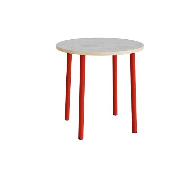 Bord Add 590, Ø900xH900 mm, lys grå, lyddæmpende linoleum, rødt stel