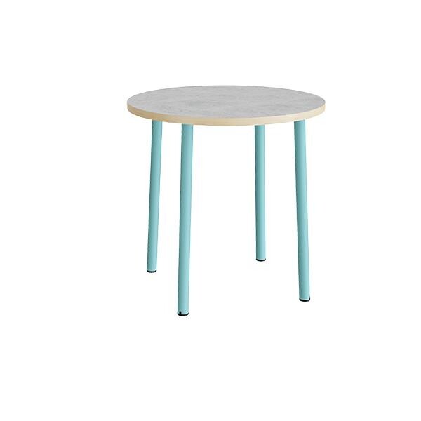 Bord Add 590, Ø900xH900 mm, lys grå, lyddæmpende linoleum, turkis stel
