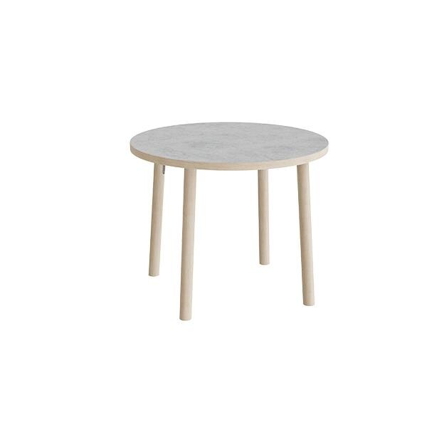 Bord Add Wood 590, Ø 900 mm, højde 720 mm, lys grå linoleum på ben i massiv eg