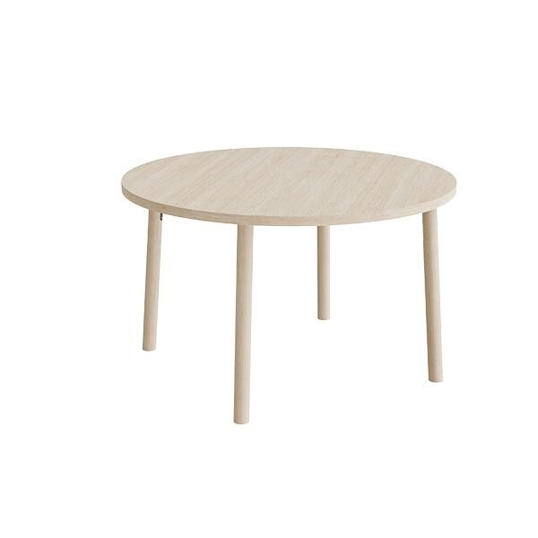 Bord Add Wood 590, Ø1200 mm, højde 720 mm, hvidpigmenteret eg laminat på ben i massiv eg