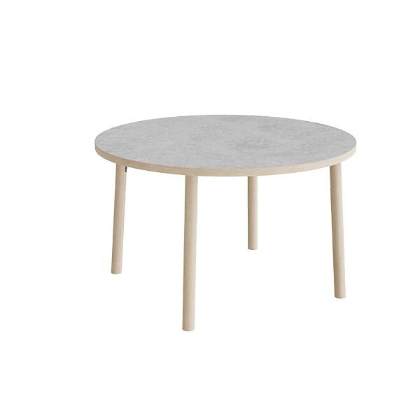 Bord Add Wood 590, Ø1200 mm, højde 720 mm, lys grå linoleum på ben i massiv eg