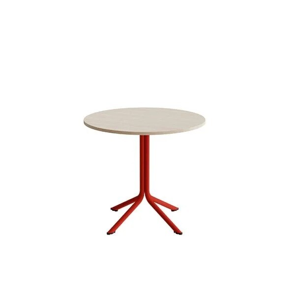 Bord Atlas 1133 Ø800x720mm, Hvidpigmenteret eg med rødt understel