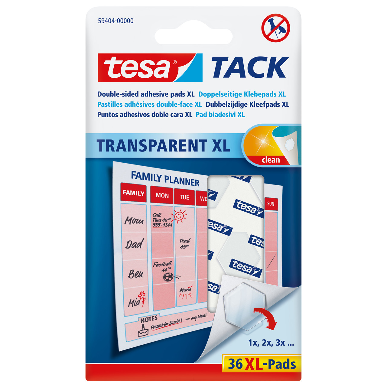 Dobbeltklæbende brikker Tesa Tack XL transparent 36stk