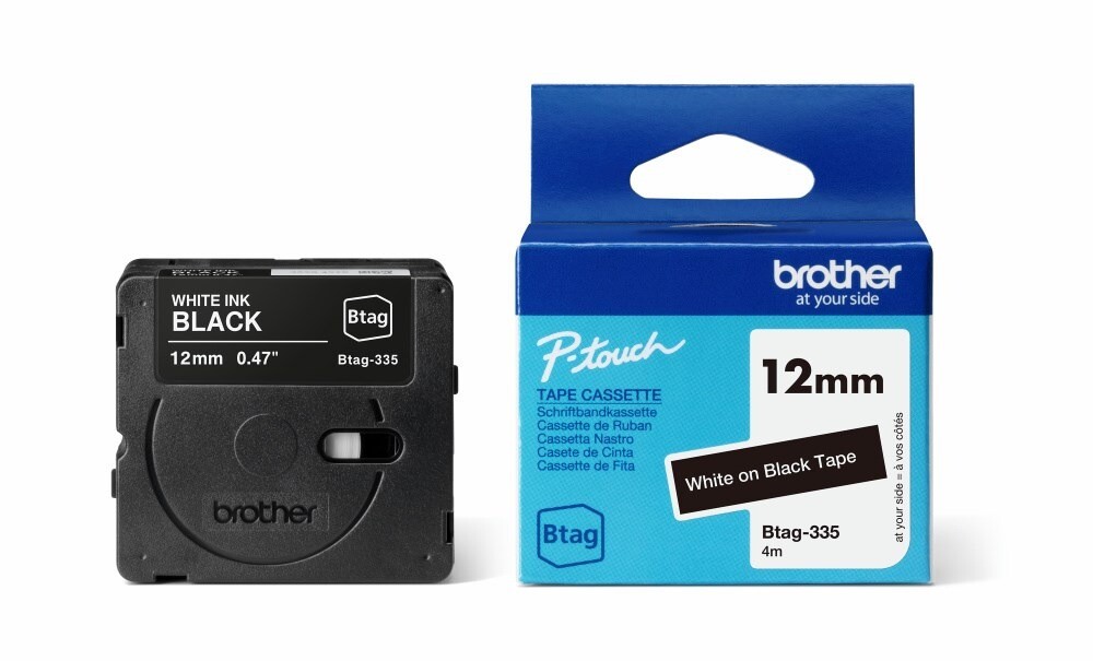 Labeltape - Brother BTAG-335 - Hvid på Sort - 12 mm