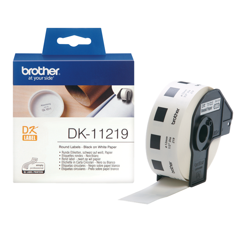 Etiketter - Brother DK-11219 runde labels - Ø 12 mm - 1200 stk