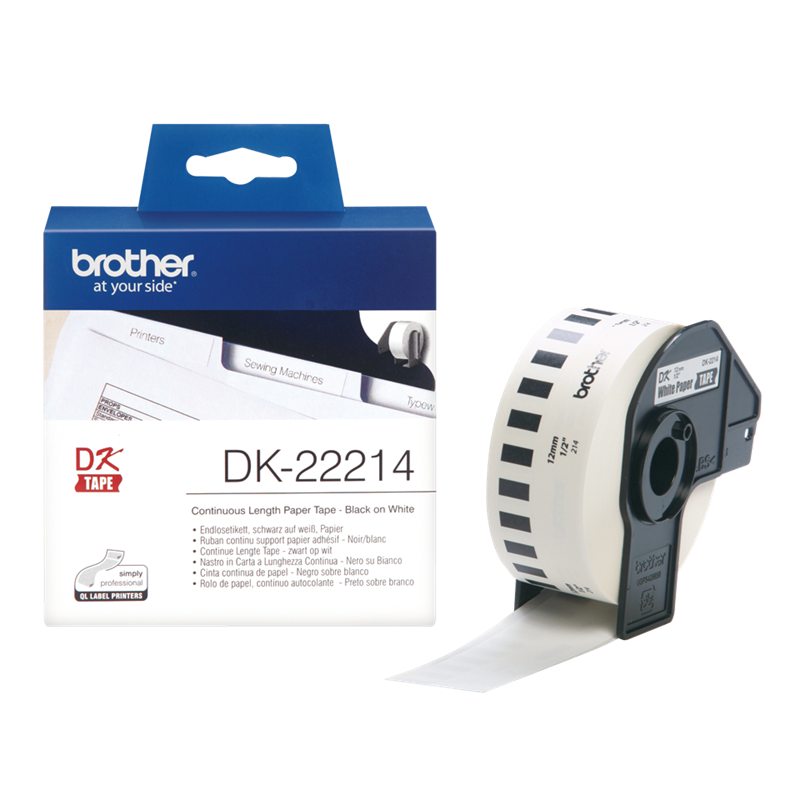 Brother DK-22214 - Papirtape 12 mm i løbende baner