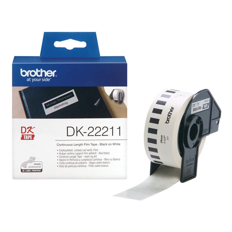 Brother DK22211 - Label 29 mm sort på hvid filmtape
