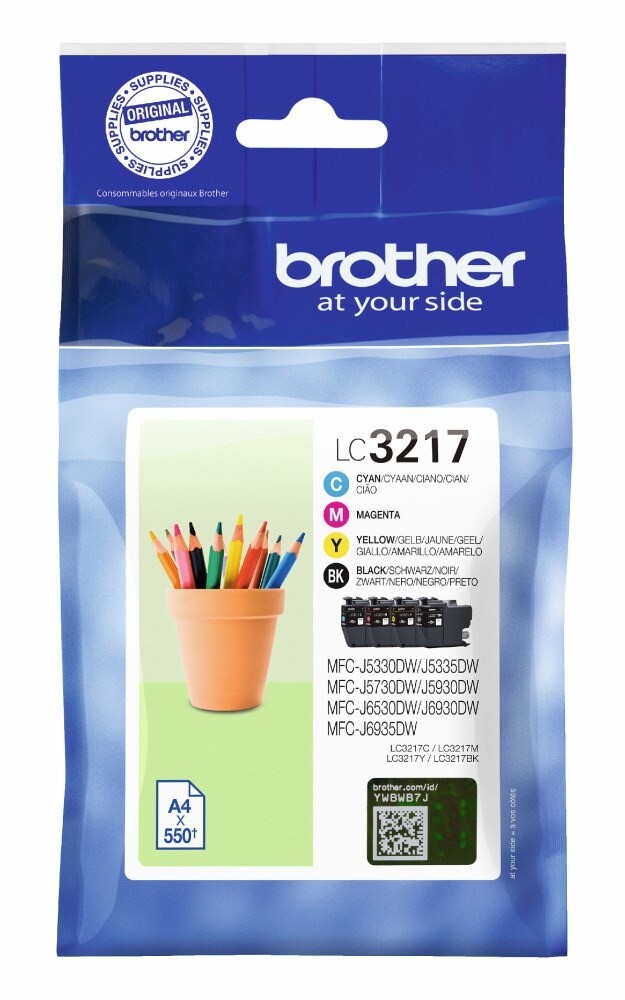 Brother LC3217, Blækpatroner, Farvet & Sort, Multipack