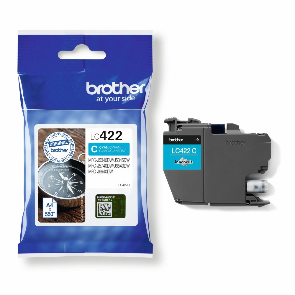 Brother LC422C, Blækpatron, Cyan, 550 sider