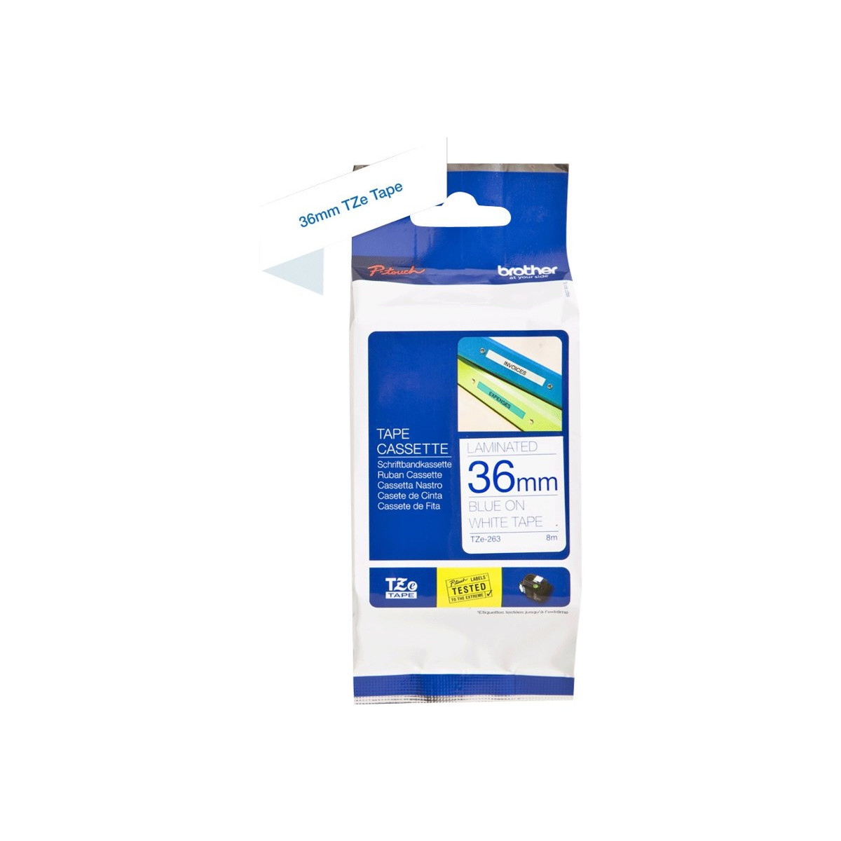 Brother TZe tape 36mmx8m blue/white