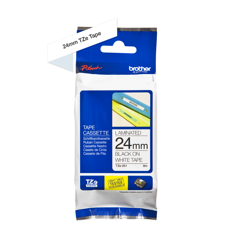 Brother TZe251 - Labeltape 24 mm sort på hvid lamineret