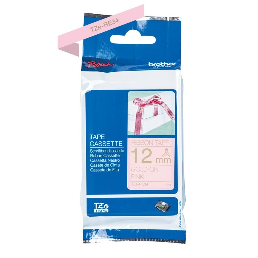Brother TZeRE34 tape 12mm x4m gold on pink