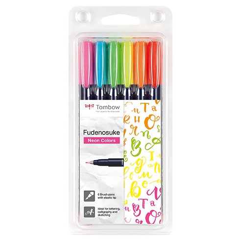 Brush pen Tombow Fudenosuke hård neon ass (6)