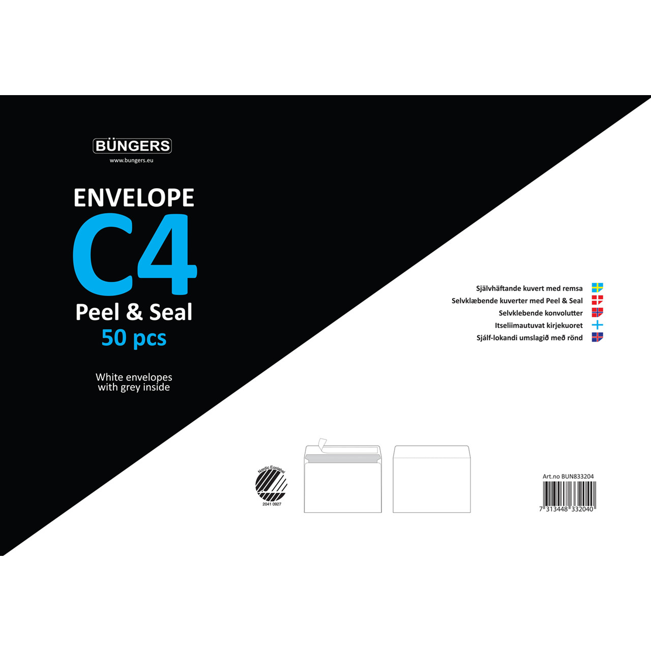 5 stk. Kuverter - Büngers C4 Peel & Seal - Hvid - 50 stk