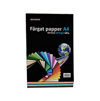 10 stk. Farvet papir Büngers A4 120g assorteret 50 ark - Køb minimum 10 stk.