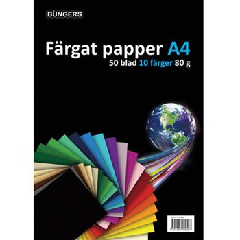 10 stk. Farvet papir A4 80 gram - 50 ark i forskellige farver - Køb minimum 10 stk.