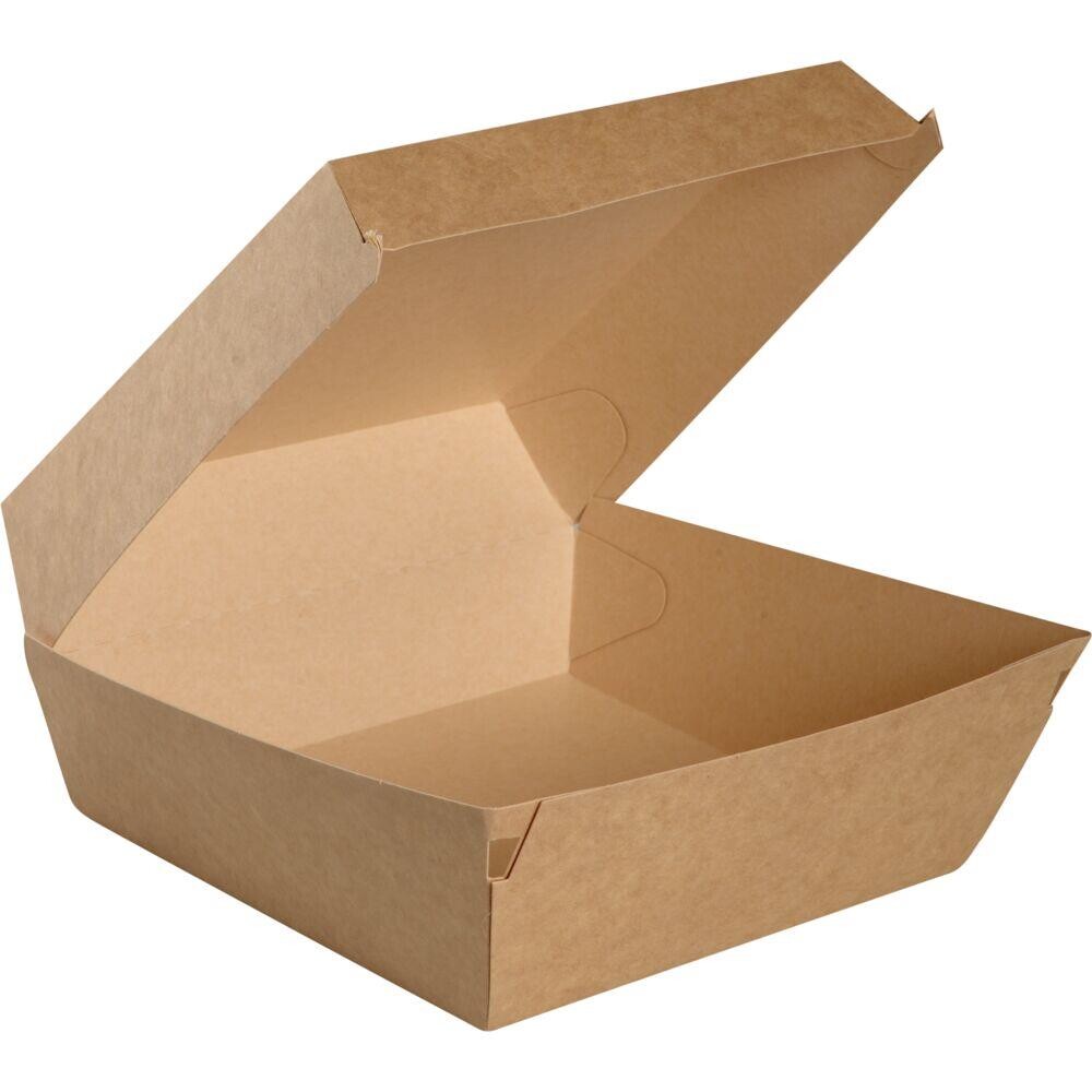 Burgerboks 19x19x8,2cm 2900 ml brun kraft med hængslet låg large - 300 stk
