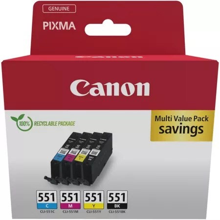 Canon CLI-551, Blækpatron, Sampak - 4 farver